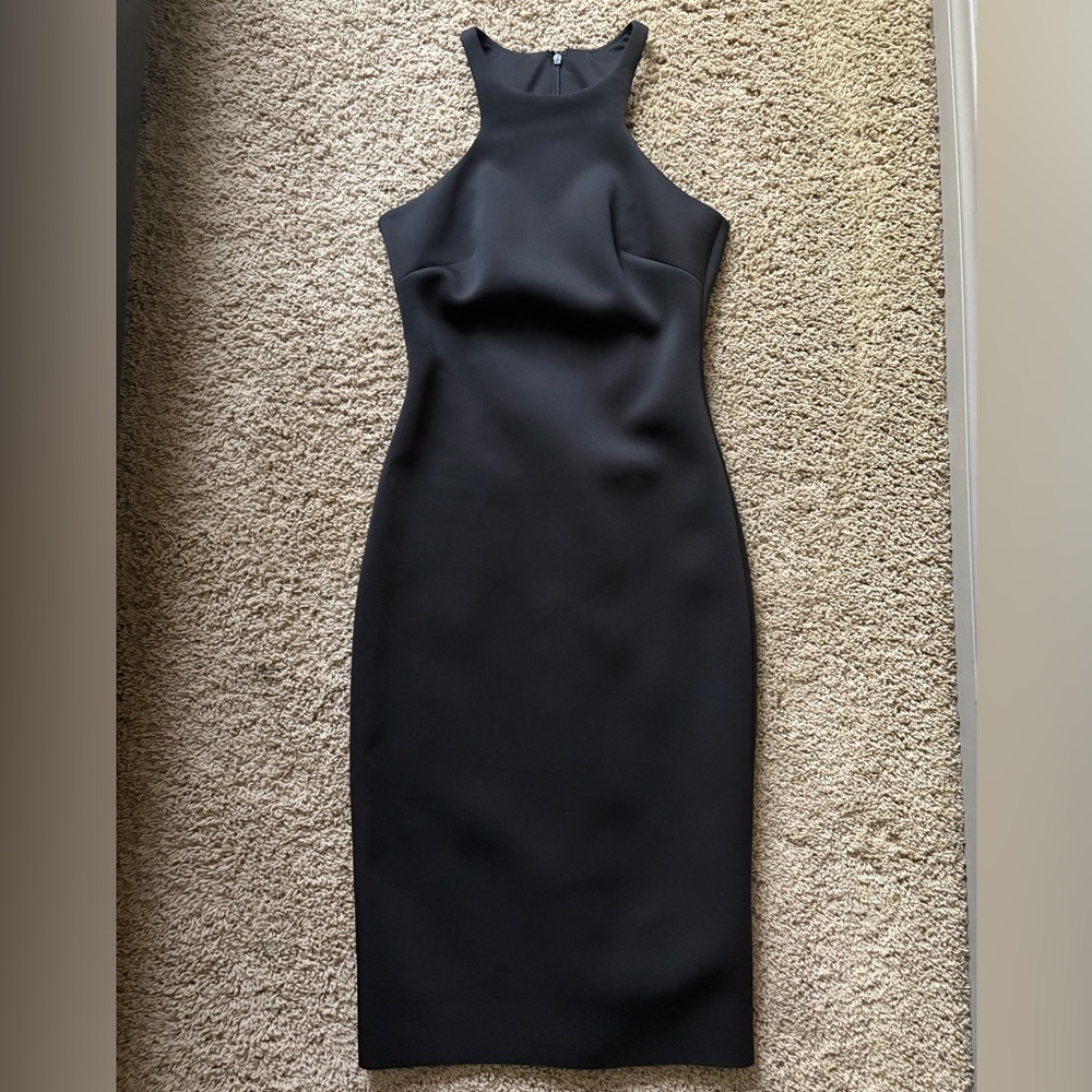 Badgley Mischka Black Halter Sheath Midi Dress